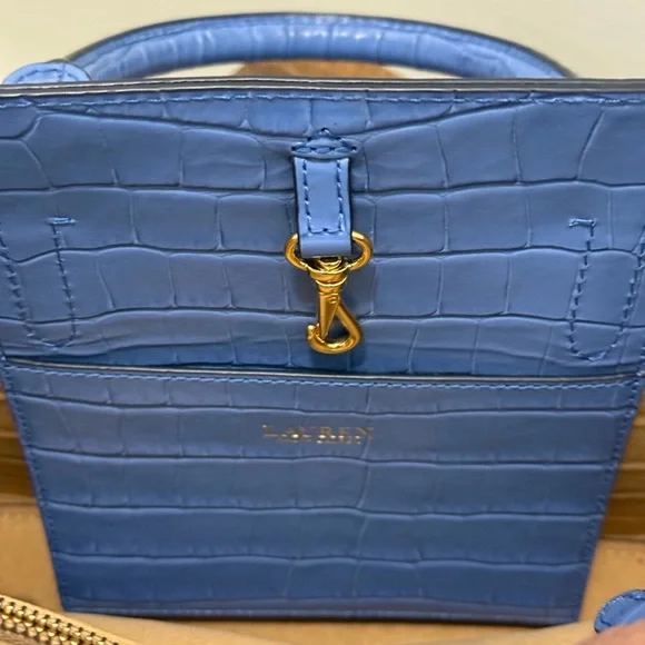 Brand New Ralph Lauren Blue Crocodile Embossed Women's Crossbody Bag - Picture 13 of 13